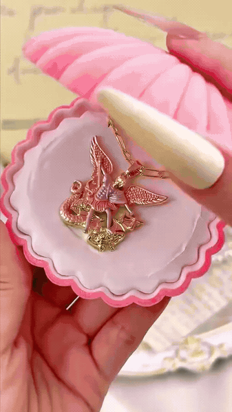 Tri-Tone Angel Guardian Pendant Necklace