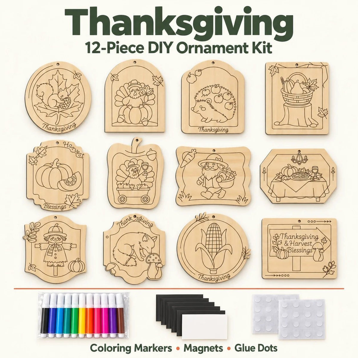 🎨🎄Color Your Own Holiday Ornament Kit — 12 Markers Included