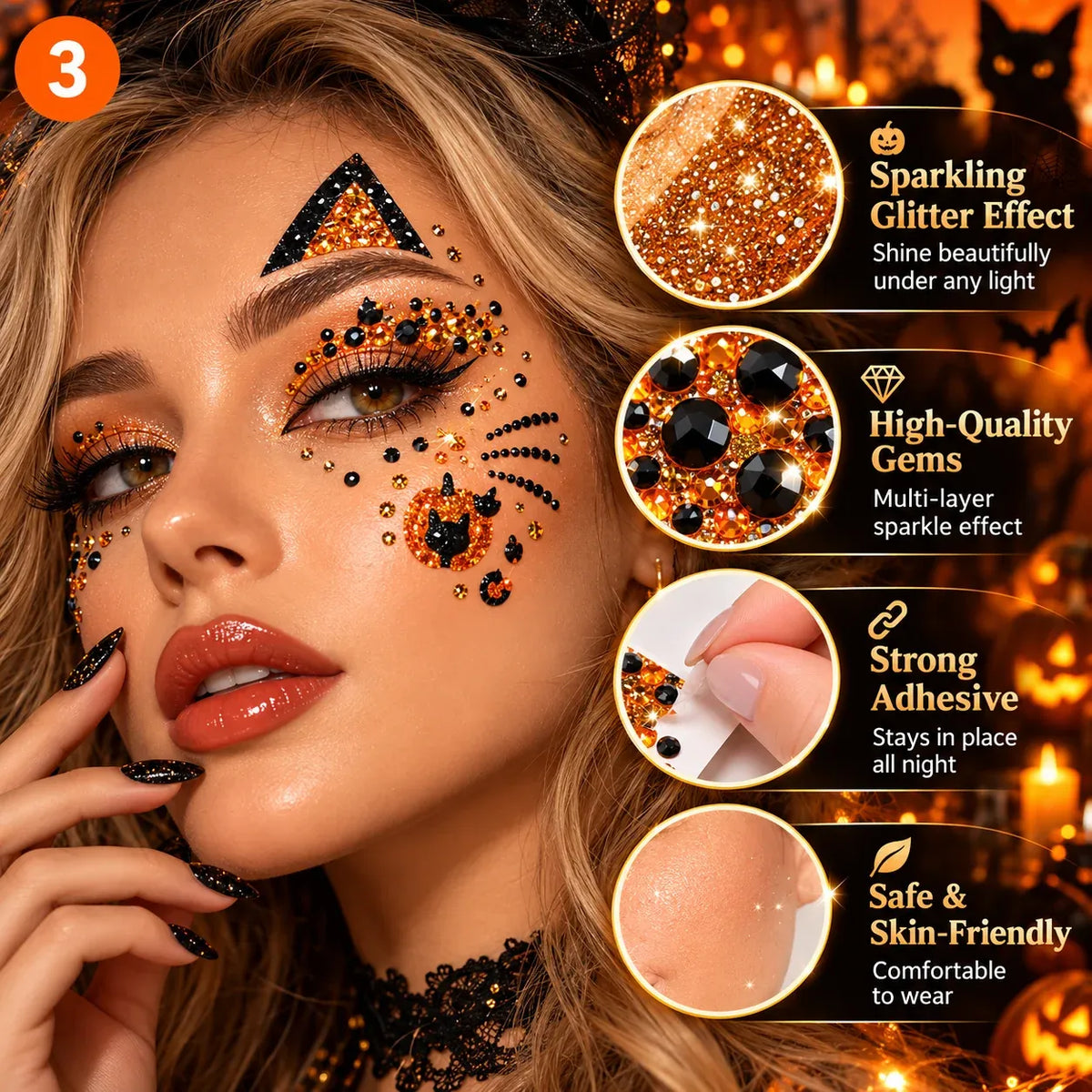 ✨🎃 Halloween Face Gem Stickers – Easy Costume & Party Glam