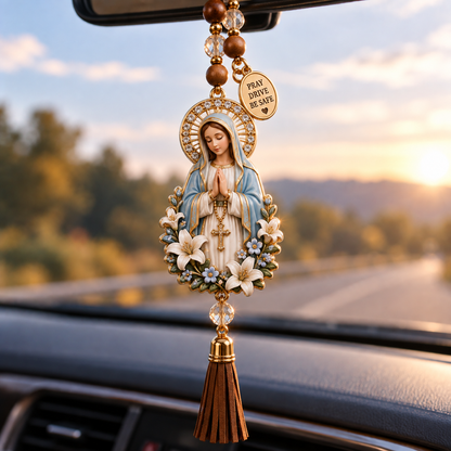 🚗✝️ Christian Car Rearview Mirror Charm – Faith Hope Love Drive Safe Ornament
