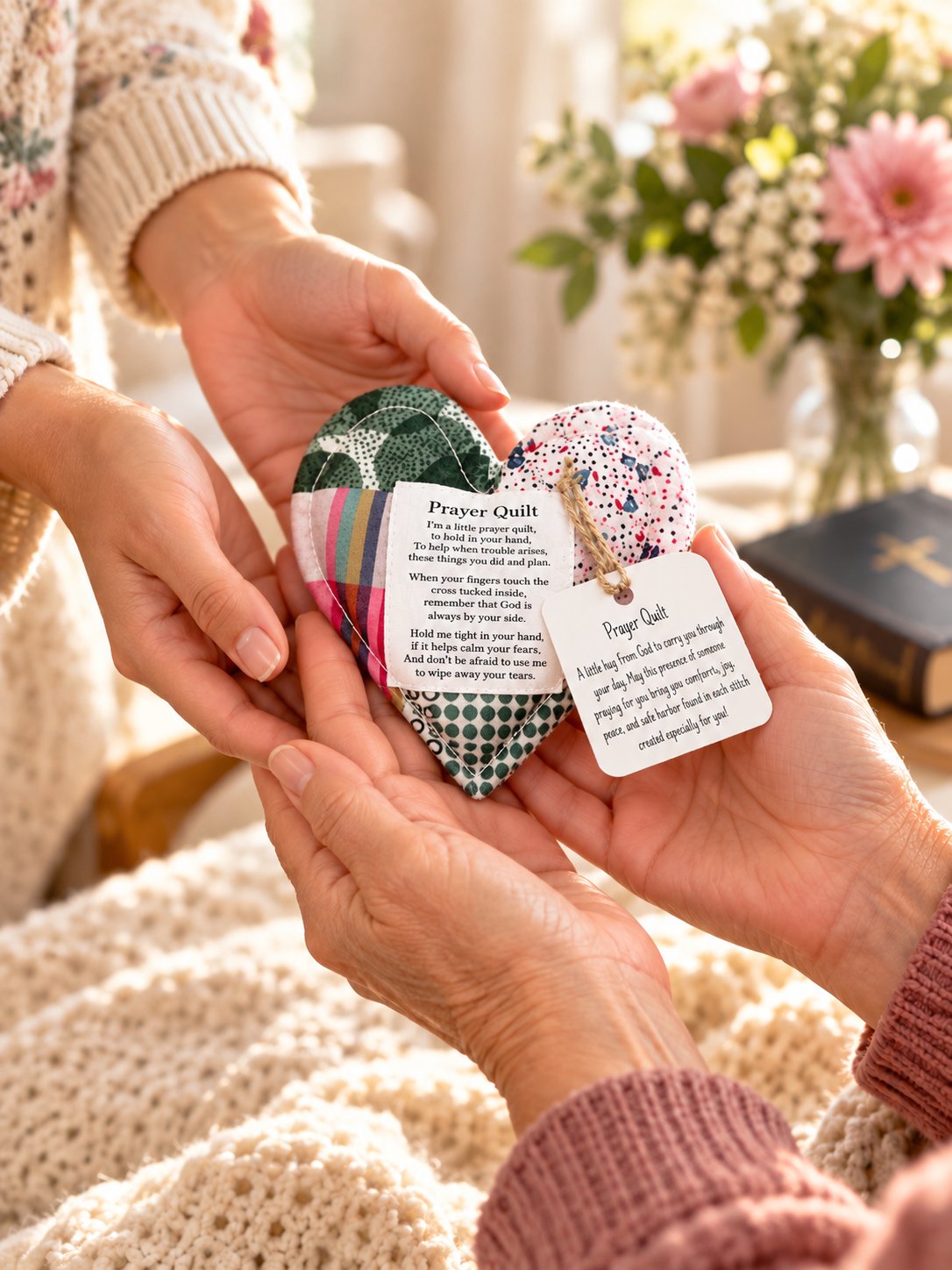 ⏰ LAST DAY 49% OFF - 🎁 Pocket Prayer Quilt Set | Mini Handmade Prayer Blankets with Cross & Drawstring Bag Christian Gifts ✝️