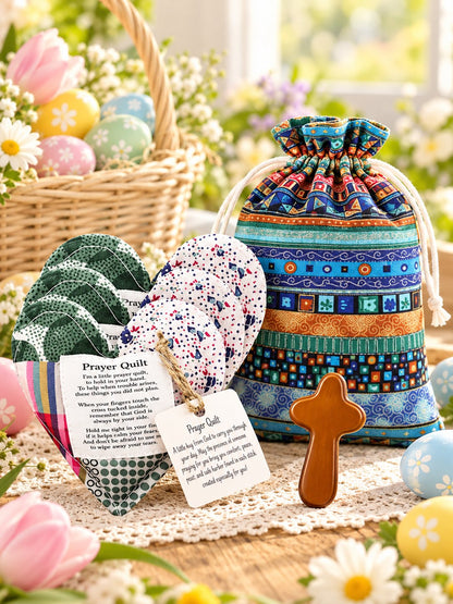 ⏰ LAST DAY 49% OFF - 🎁 Pocket Prayer Quilt Set | Mini Handmade Prayer Blankets with Cross & Drawstring Bag Christian Gifts ✝️