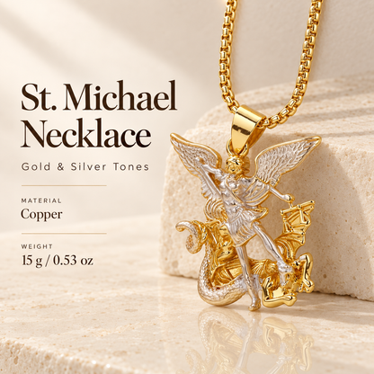 Tri-Tone Angel Guardian Pendant Necklace