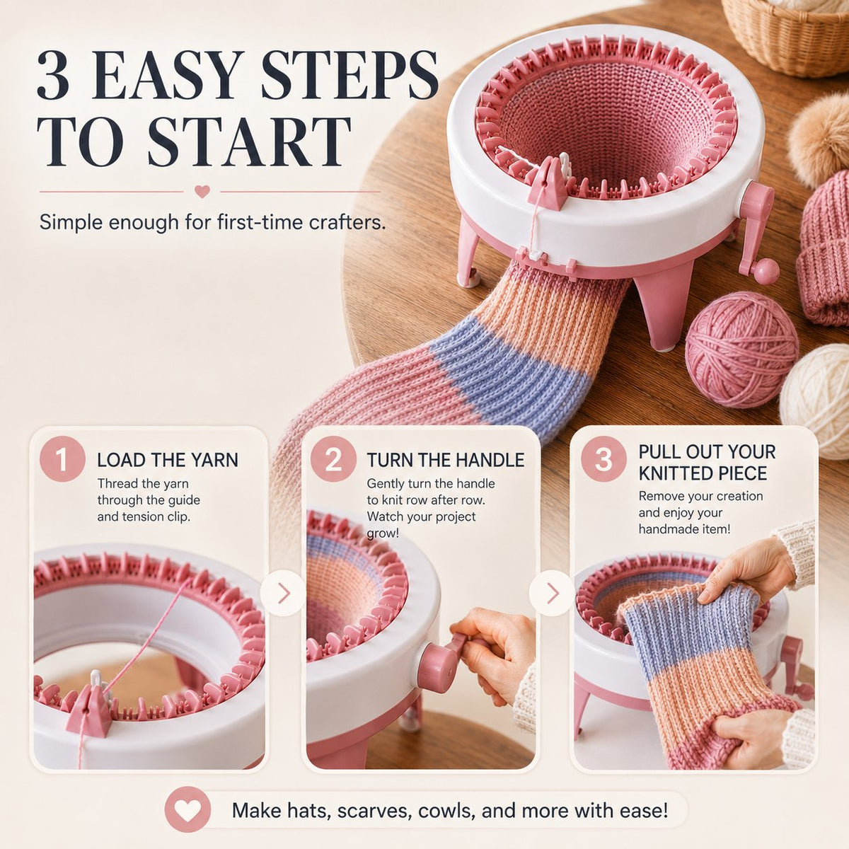 🧶 Hand-Crank Circular Knitting Machine – Easy DIY Knitting Loom for Hats, Scarves & Handmade Gifts