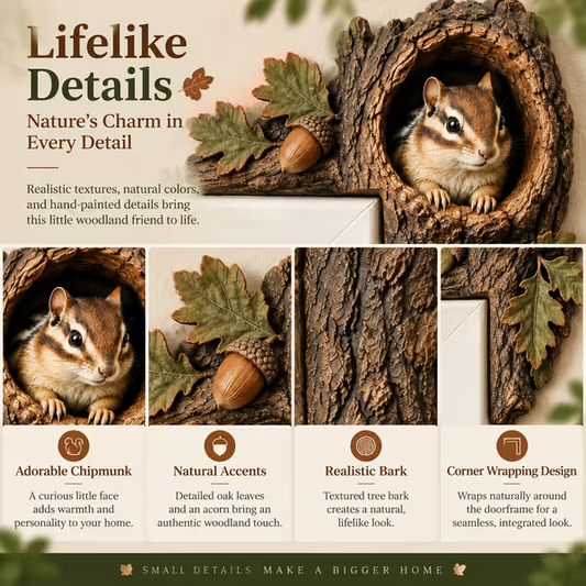 ⏰LAST DAY 20% OFF 🐿️ 3D Chipmunk Tree Hollow Door Topper | Woodland Animal Doorway Decor For Cozy Nature Homes