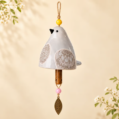 Hand-Painted Resin Bird Wind Chime, Colorful Folk Art Garden Hanging Decor