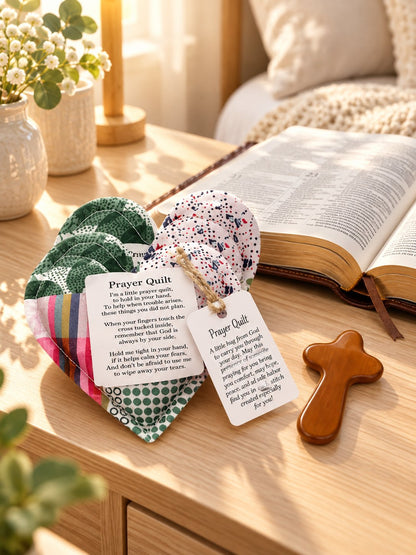 ⏰ LAST DAY 49% OFF - 🎁 Pocket Prayer Quilt Set | Mini Handmade Prayer Blankets with Cross & Drawstring Bag Christian Gifts ✝️