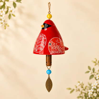 Hand-Painted Resin Bird Wind Chime, Colorful Folk Art Garden Hanging Decor