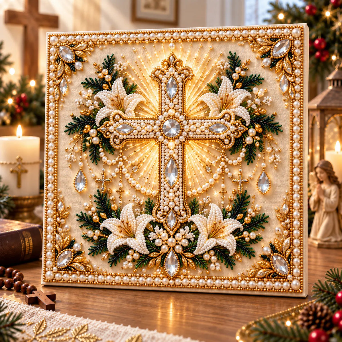⏳ Last Day 50% OFF – ✝️ Beginner-Friendly Christian Pearl Bead Art Kit | Pre-Printed Design with Built-In Wooden Frame & Complete Tools 💕