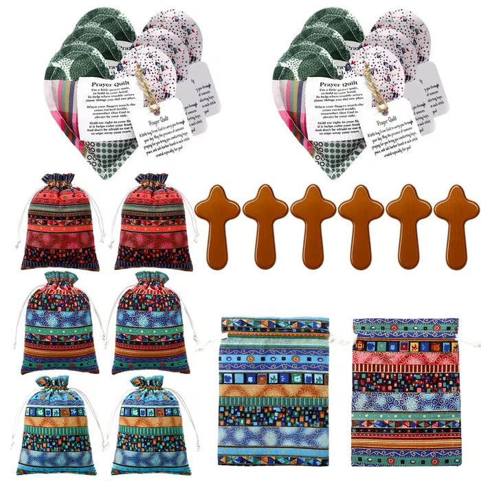 ⏰ LAST DAY 49% OFF - 🎁 Pocket Prayer Quilt Set | Mini Handmade Prayer Blankets with Cross & Drawstring Bag Christian Gifts ✝️