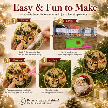 🎄Beginner-Friendly Christmas Pearl & Gem Diamond Painting DIY Kit | 6 Festive Ornament Designs with Sparkling Pearls, Faceted Gems & 3D Layered Detail 💕