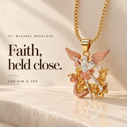 Tri-Tone Angel Guardian Pendant Necklace
