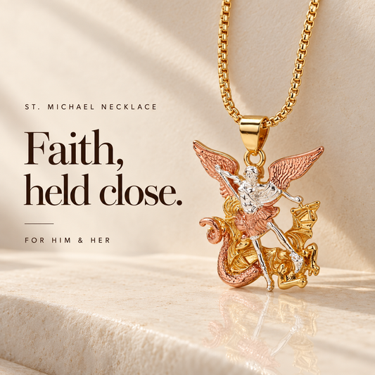 Tri-Tone Angel Guardian Pendant Necklace
