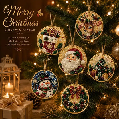 🎄Beginner-Friendly Christmas Pearl & Gem Diamond Painting DIY Kit | 6 Festive Ornament Designs with Sparkling Pearls, Faceted Gems & 3D Layered Detail 💕