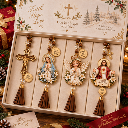 🚗✝️ Christian Car Rearview Mirror Charm – Faith Hope Love Drive Safe Ornament