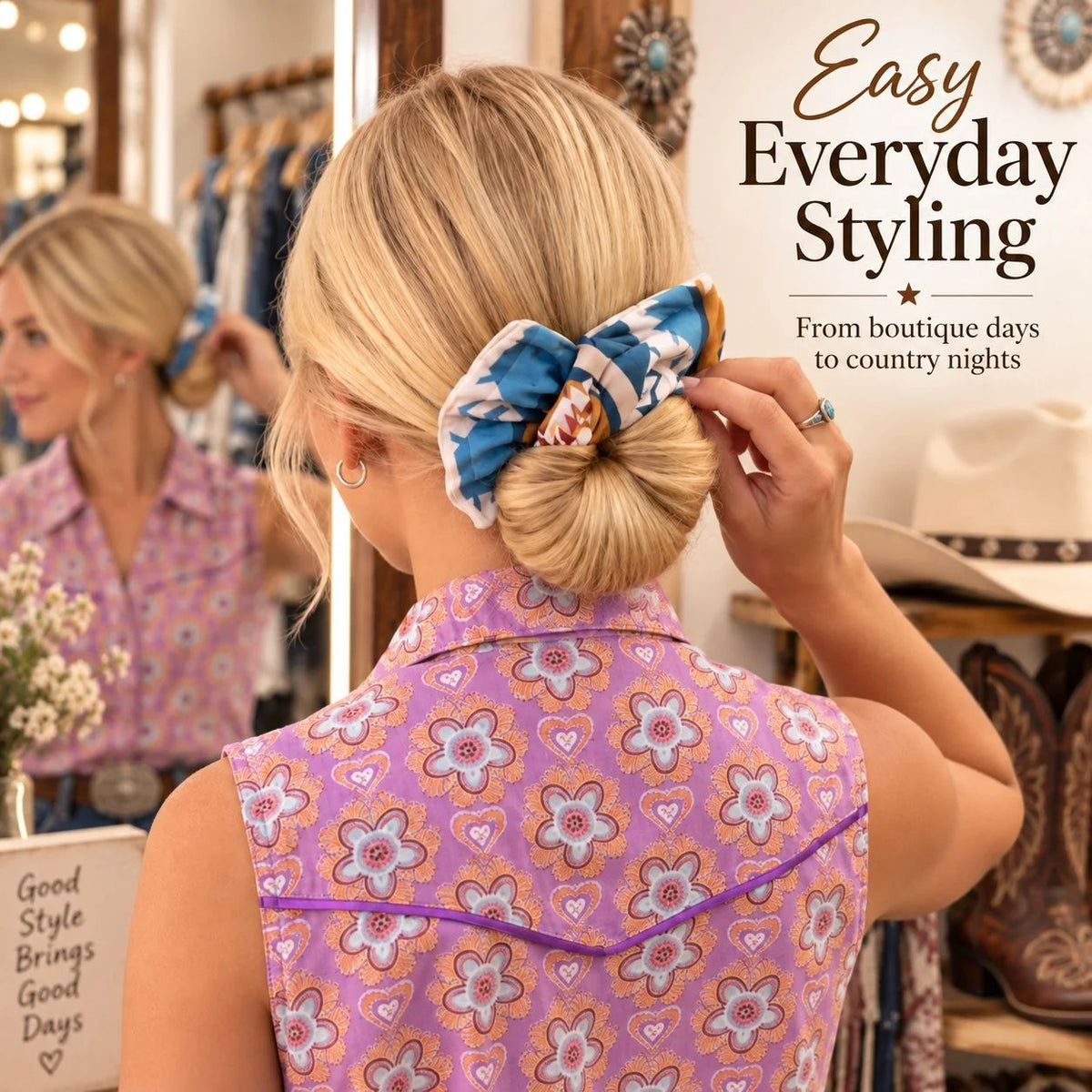 ⏰ LAST DAY 49% OFF - Western Print Low-Bun Hair Bow