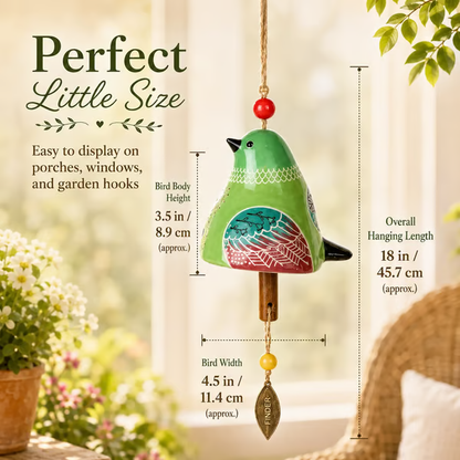 Hand-Painted Resin Bird Wind Chime, Colorful Folk Art Garden Hanging Decor