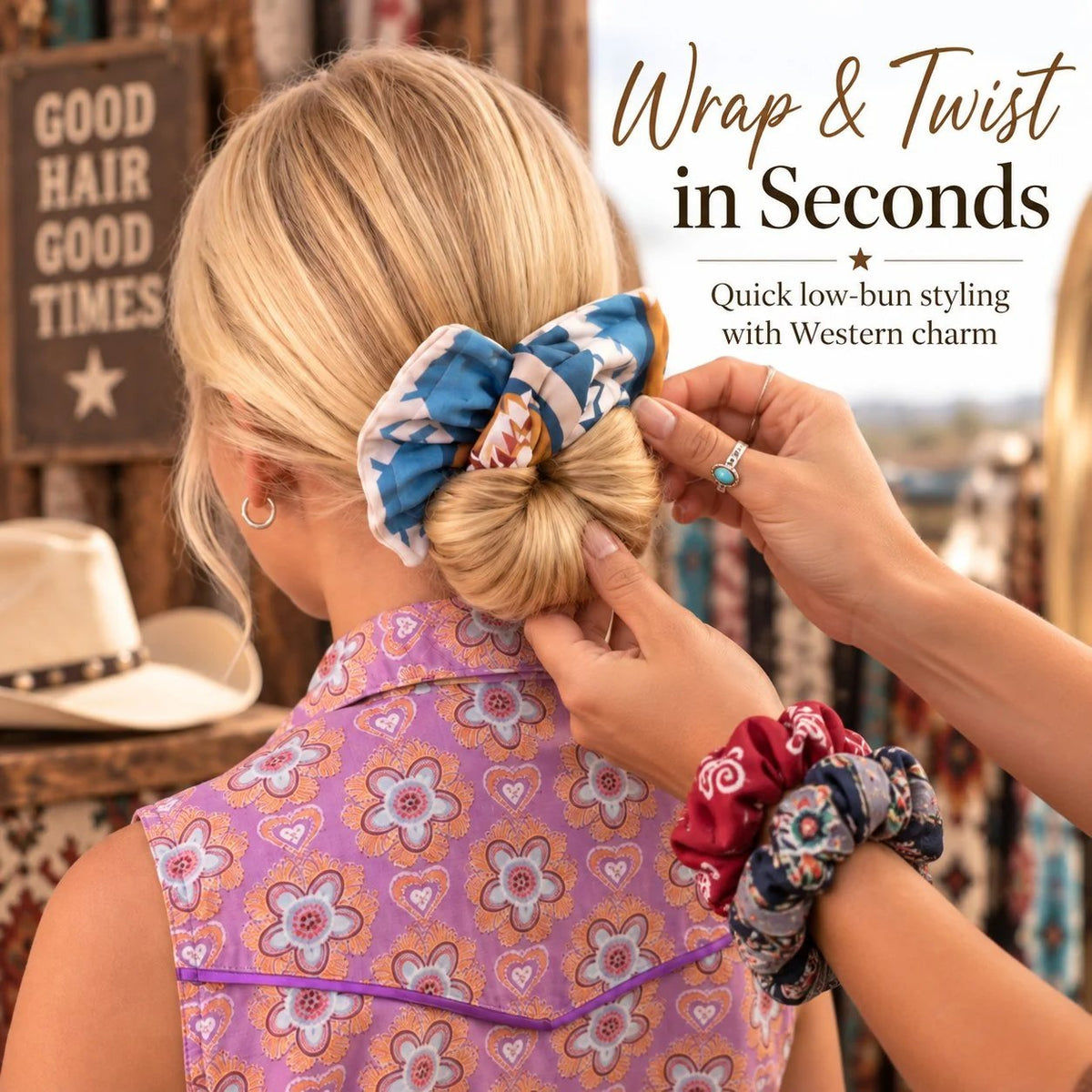⏰ LAST DAY 49% OFF - Western Print Low-Bun Hair Bow