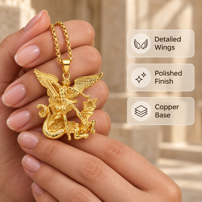 Tri-Tone Angel Guardian Pendant Necklace