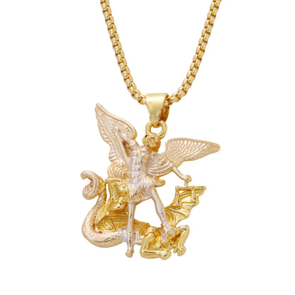 Tri-Tone Angel Guardian Pendant Necklace