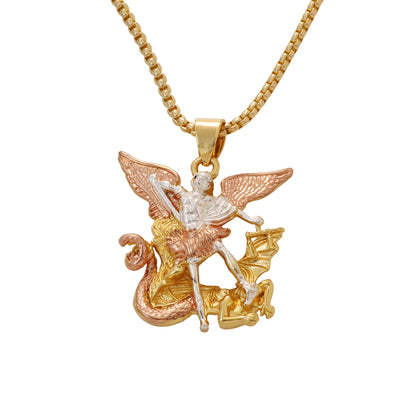 Tri-Tone Angel Guardian Pendant Necklace