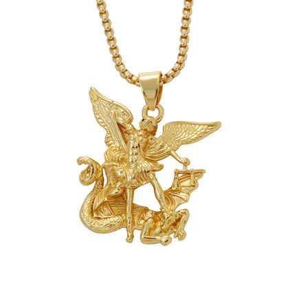 Tri-Tone Angel Guardian Pendant Necklace