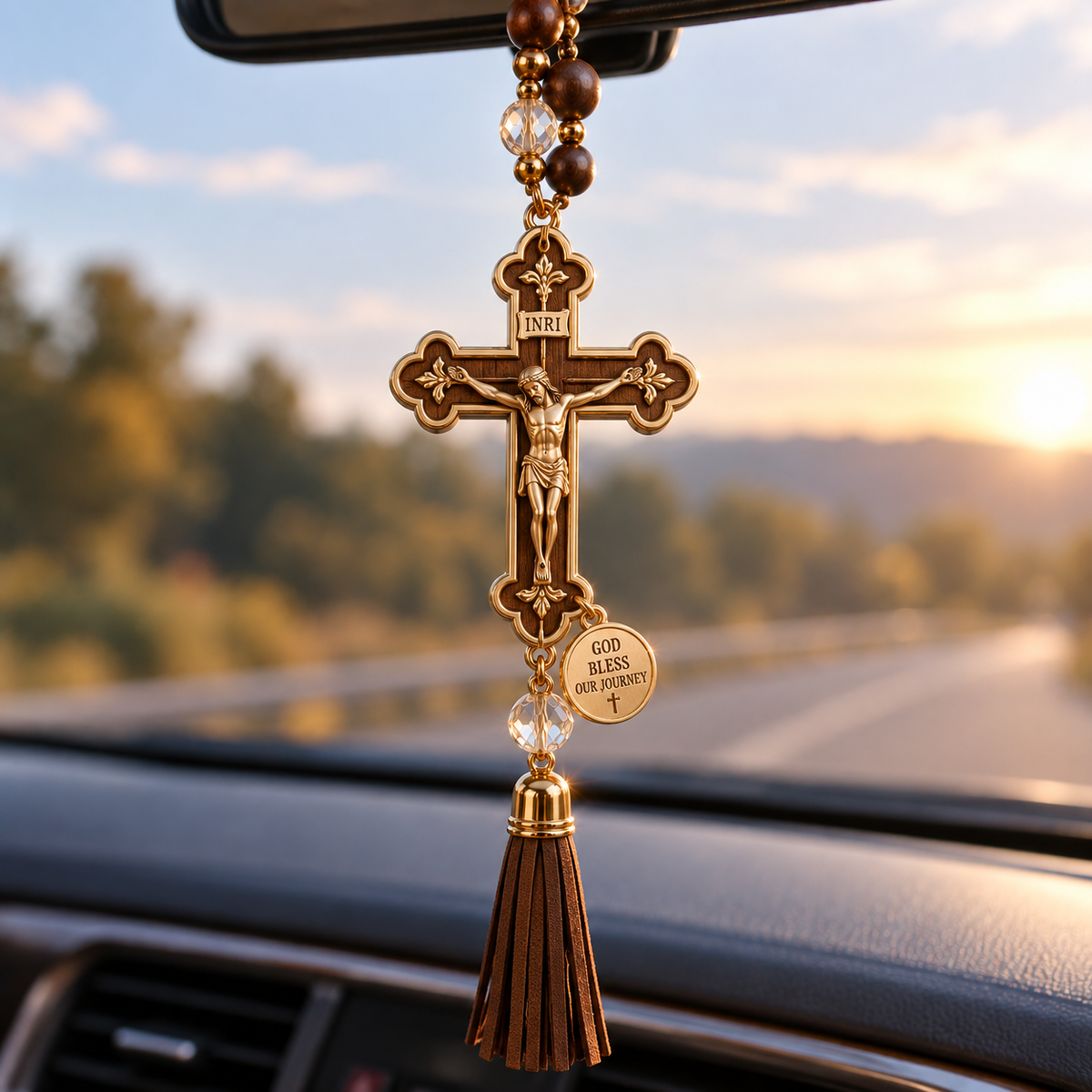 🚗✝️ Christian Car Rearview Mirror Charm – Faith Hope Love Drive Safe Ornament