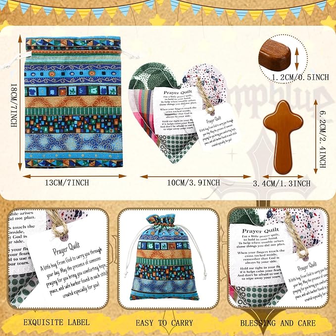 ⏰ LAST DAY 49% OFF - 🎁 Pocket Prayer Quilt Set | Mini Handmade Prayer Blankets with Cross & Drawstring Bag Christian Gifts ✝️