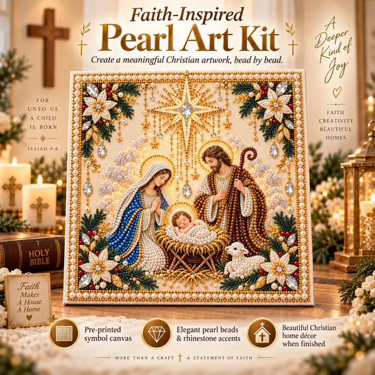 ⏳ Last Day 50% OFF – ✝️ Beginner-Friendly Christian Pearl Bead Art Kit | Pre-Printed Design with Built-In Wooden Frame & Complete Tools 💕