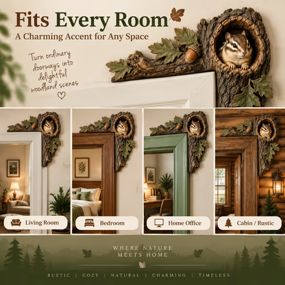 ⏰LAST DAY 20% OFF 🐿️ 3D Chipmunk Tree Hollow Door Topper | Woodland Animal Doorway Decor For Cozy Nature Homes
