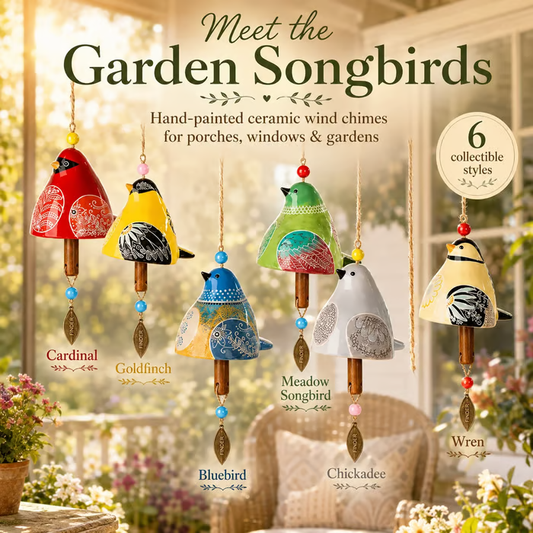 Hand-Painted Resin Bird Wind Chime, Colorful Folk Art Garden Hanging Decor