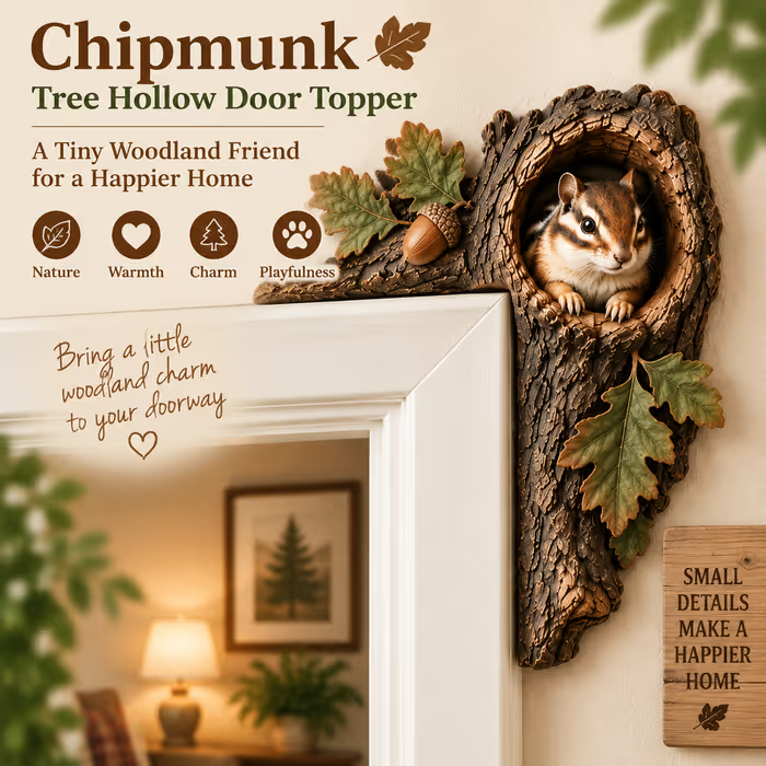⏰LAST DAY 20% OFF 🐿️ 3D Chipmunk Tree Hollow Door Topper | Woodland Animal Doorway Decor For Cozy Nature Homes