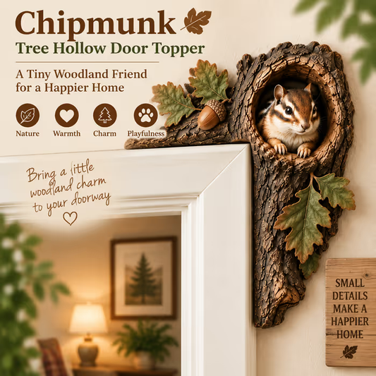 ⏰LAST DAY 20% OFF 🐿️ 3D Chipmunk Tree Hollow Door Topper | Woodland Animal Doorway Decor For Cozy Nature Homes