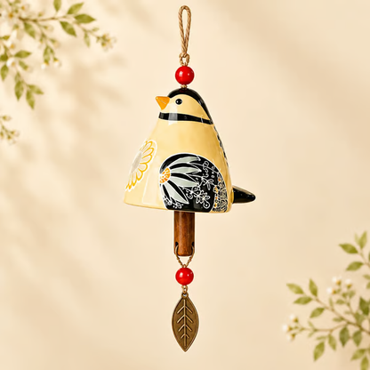 Hand-Painted Resin Bird Wind Chime, Colorful Folk Art Garden Hanging Decor