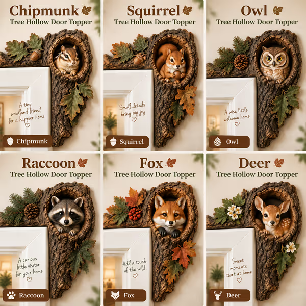 ⏰LAST DAY 20% OFF 🐿️ 3D Chipmunk Tree Hollow Door Topper | Woodland Animal Doorway Decor For Cozy Nature Homes