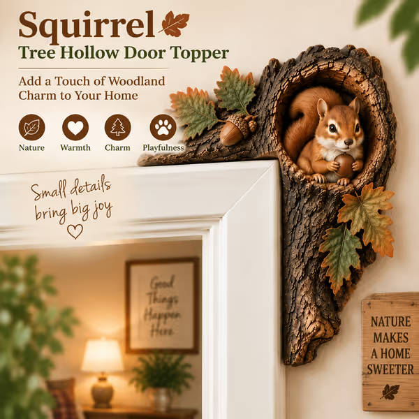 ⏰LAST DAY 20% OFF 🐿️ 3D Chipmunk Tree Hollow Door Topper | Woodland Animal Doorway Decor For Cozy Nature Homes