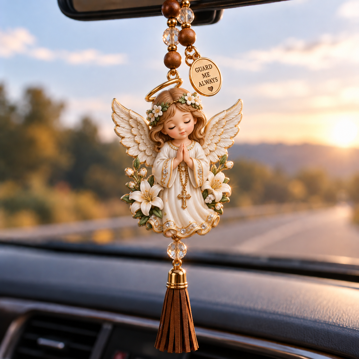 🚗✝️ Christian Car Rearview Mirror Charm – Faith Hope Love Drive Safe Ornament