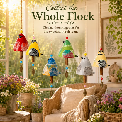 Hand-Painted Resin Bird Wind Chime, Colorful Folk Art Garden Hanging Decor
